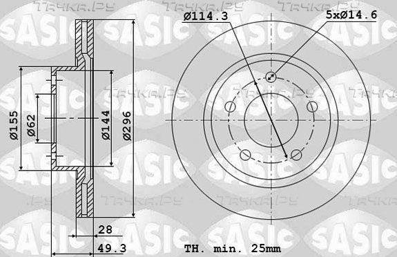 Тормозной диск Sasic передний для Toyota Prius III 2011-2015. Артикул 6106271