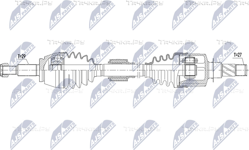 Полуось (привод в сборе, приводной вал) NTY передняя левая для Volkswagen Transporter T4 1998-2003. Артикул NPW-RE-161