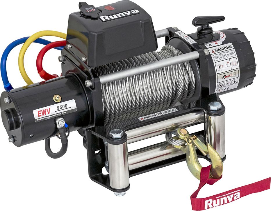 Лебёдка электрическая 12V Runva 9500 lbs 4309 кг стальной трос. Артикул EWV9500S