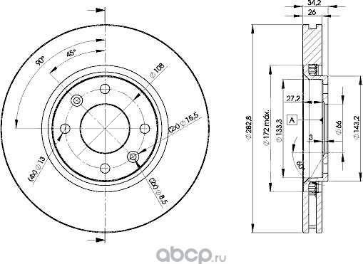 Диск торм. Berlingo  C3  C4  C5  DS3  DS4 (Icer). Артикул 78bd4752