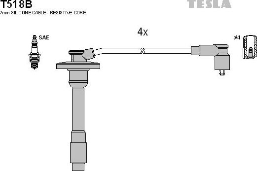 Высоковольтные провода (провода зажигания) (комплект) Tesla для Toyota Avensis I 1997-2000. Артикул T518B