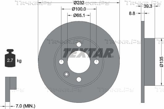 Тормозной диск Textar Pro задний для Volkswagen Lupo 1999-2005. Артикул 92098203