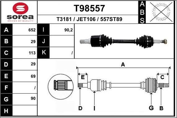 Полуось (привод в сборе, приводной вал) EAI. Артикул T98557