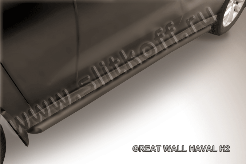 Пороги Slitkoff d57 труба c гибами для Haval H2 2014-2021 Черные. Артикул HavH2004B