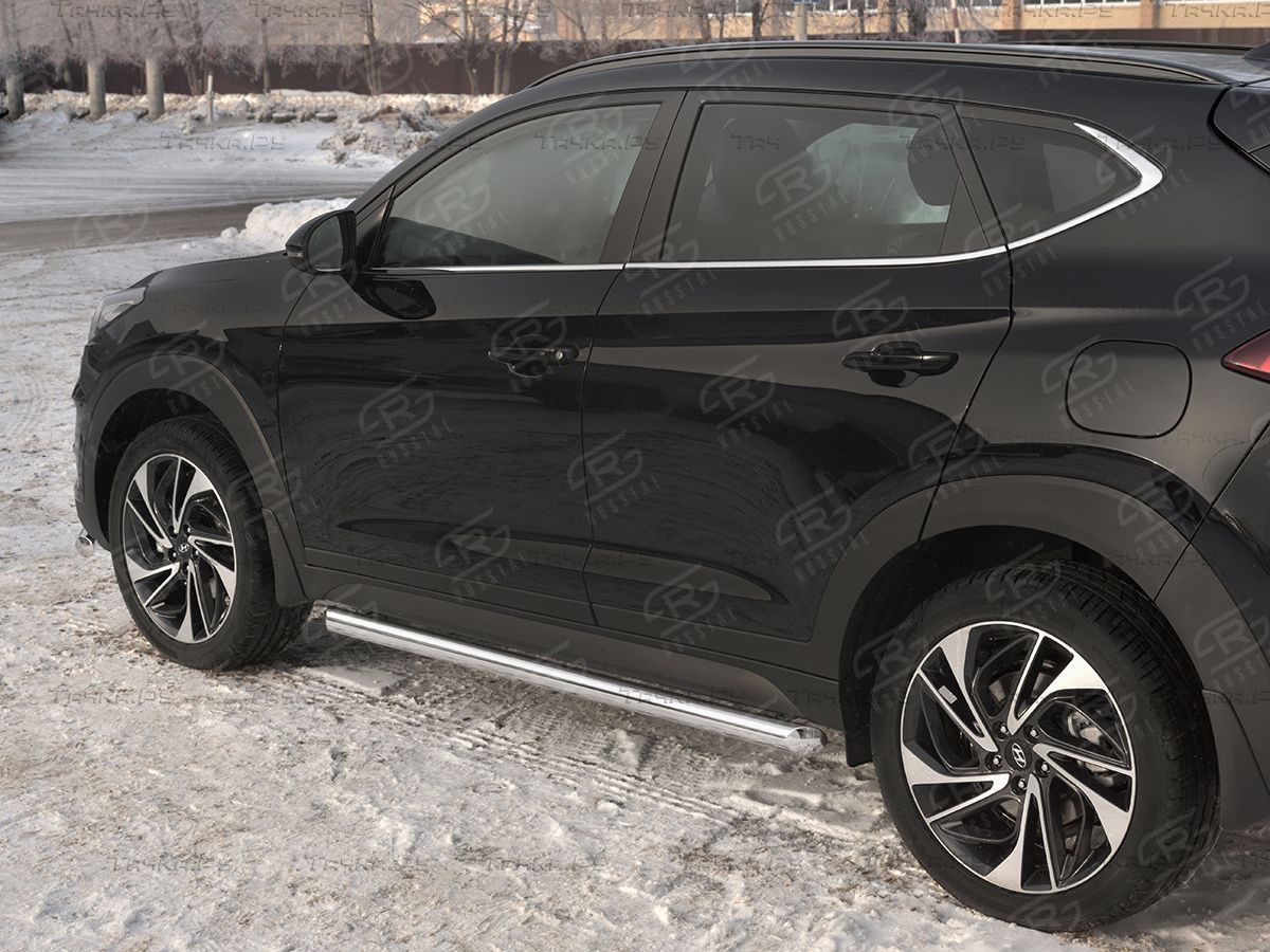 Защита порогов RusStal труба d63 (вариант 1) для Hyundai Tucson III рестайлинг 2018-2026. Артикул HTT-0031001