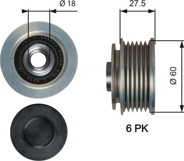 Муфта генератора обгонная Gates DriveAlign™ для Kia Proceed I 2008-2012. Артикул OAP7176