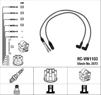 Высоковольтные провода (провода зажигания) (комплект) NGK для Volkswagen Caddy I 1983-1992. Артикул 2573