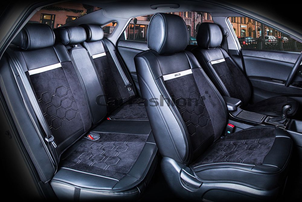 Накидки универсальные CarFashion Evolution Plus для авто, цвет Черный/Черный/Белый. Артикул 22435