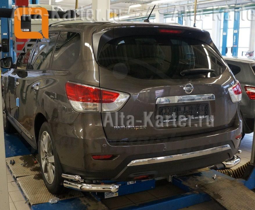 Защита Can Otomotiv заднего бампера уголки двойные d76/42 для Nissan Pathfinder R52 2014-2026. Артикул NIPA.53.4050