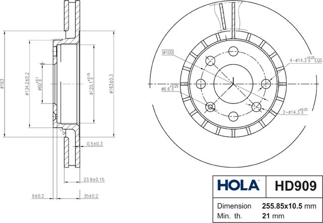Тормозной диск HOLA передний для Daewoo Espero 1991-1999. Артикул HD909