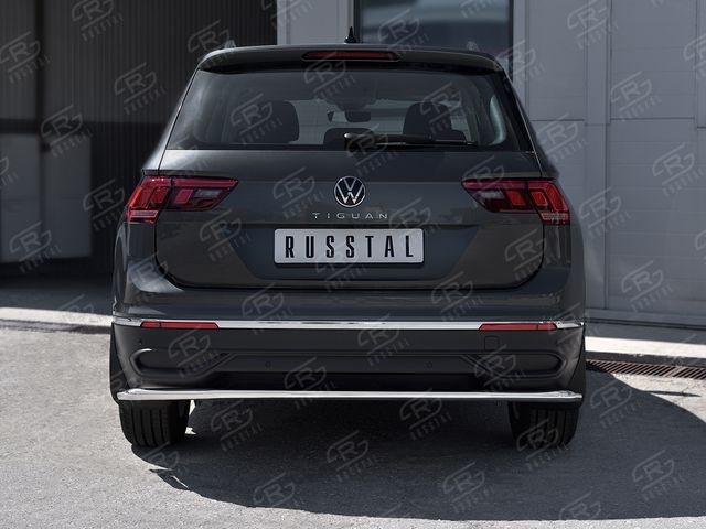 Защита RusStal заднего бампера d42 секции для Volkswagen Tiguan II рестайлинг 2020-2026 (кроме R-Line). Артикул VGZ-003580