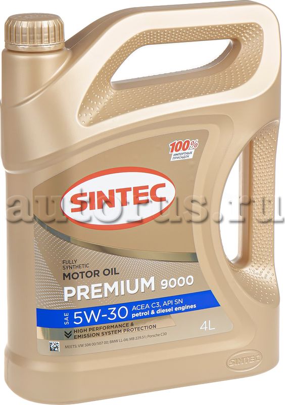 Масло моторное 5W30 SINTEC 4л синтетика PREMIUM 9000 C3 (замена арт. 900376). Артикул 600131