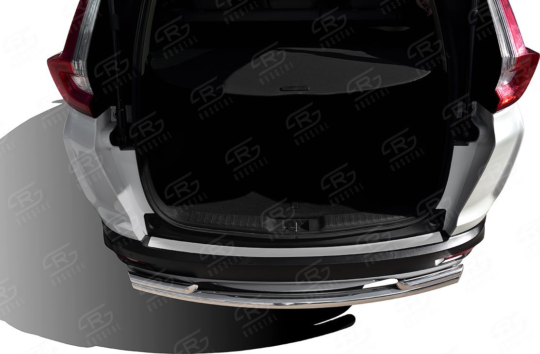 Накладка на задний бампер RusStal для Honda CR-V V до рестайлинга 2016-2020 (лист нерж. шлифованный). Артикул HCRVN-003485