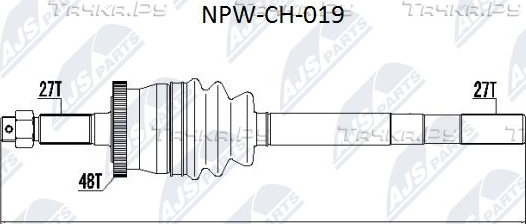 Полуось (привод в сборе, приводной вал) NTY для Jeep Grand Cherokee II (WJ) 1999-2005. Артикул NPW-CH-019