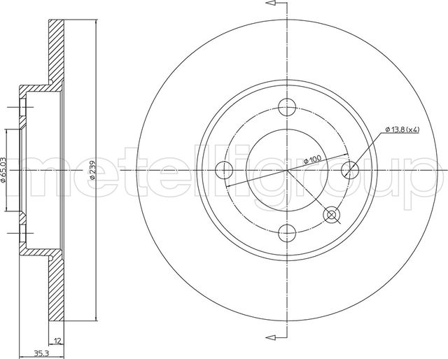 Тормозной диск Metelli передний для Audi 80 II (B1) 1972-1978. Артикул 23-0053