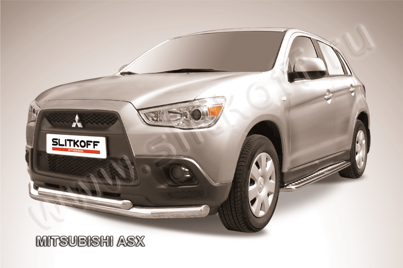 Защита Slitkoff переднего бампера d76/57 двойная для Mitsubishi ASX 2010-2012. Артикул MAS001