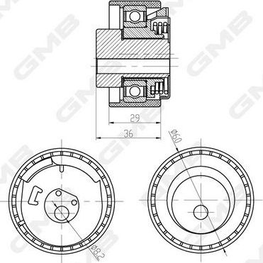 Натяжной ролик (натяжитель) ремня ГРМ GMB для Fiat Marea 1998-2002. Артикул GTB0470