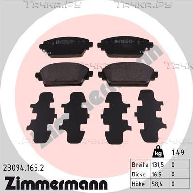 Тормозные колодки Zimmermann передние для MG ZR 2001-2005. Артикул 23094.165.2