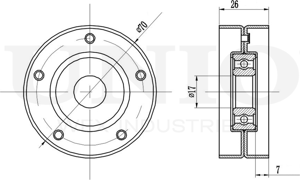 Ролик поликлинового ремня натяжной (Unio). Артикул TNS-10057