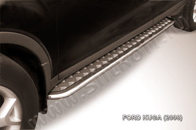 Пороги Slitkoff труба d42 с листом для Ford Kuga I 2008-2012. Артикул FKG010