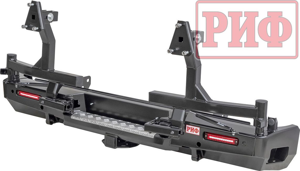 Бампер силовой РИФ задний с квадратом под фаркоп, 2-мя калитками и фонарями для Toyota Tundra 2007-2013. Артикул RIFTND-21122