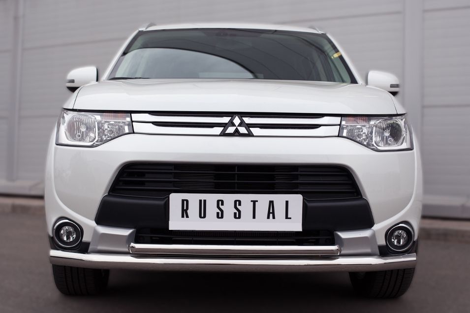Защита RusStal переднего бампера d63 (секции) d42 (дуга) Mitsubishi Outlander III 2014-2026. Артикул MORZ-001891
