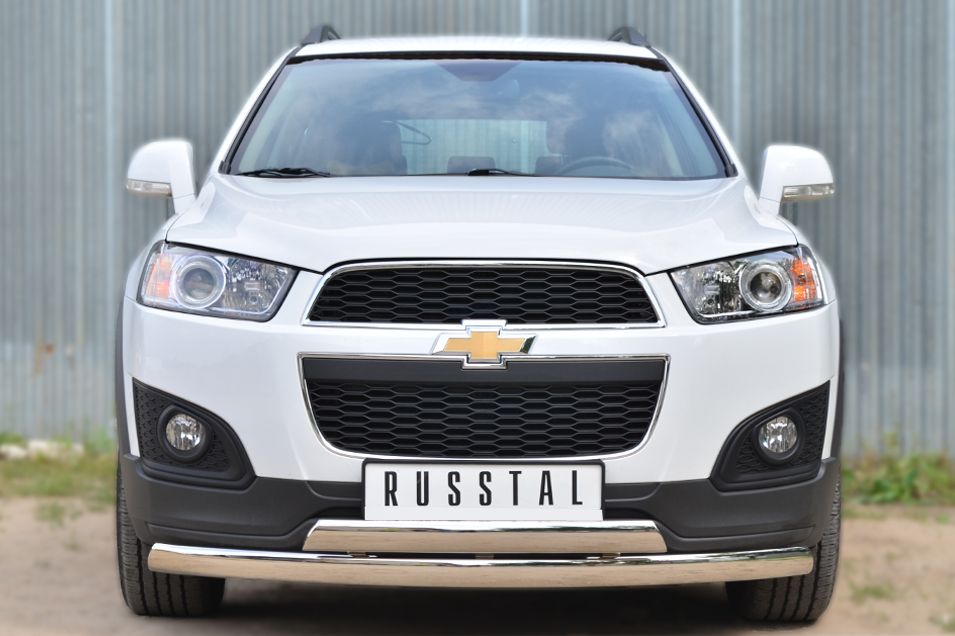 Защита RusStal переднего бампера 75х42 дуга двойная овальная для Chevrolet Captiva 2013-2016. Артикул CAPZ-001744