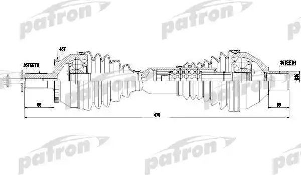 Полуось (привод в сборе, приводной вал) Patron передняя левая для Volvo XC90 I 2002-2005. Артикул PDS0442