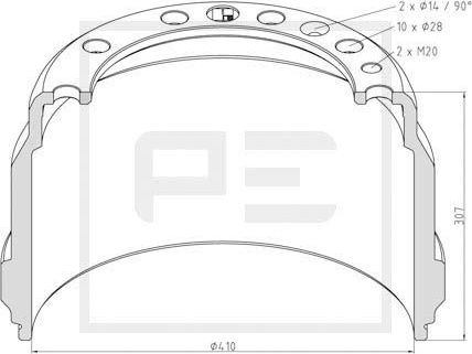 Тормозной барабан PE Automotive. Артикул 146.073-00A