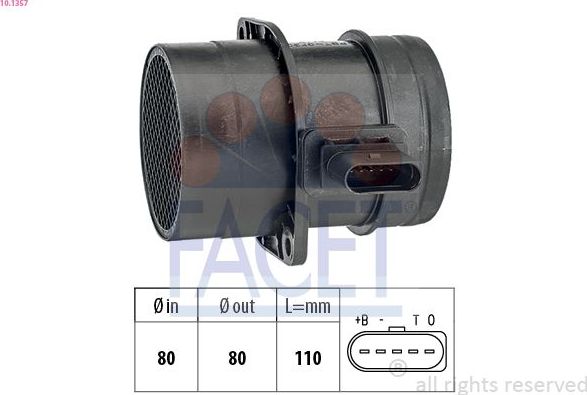 Расходомер воздуха Facet Made in Italy - OE Equivalent. Артикул 10.1357