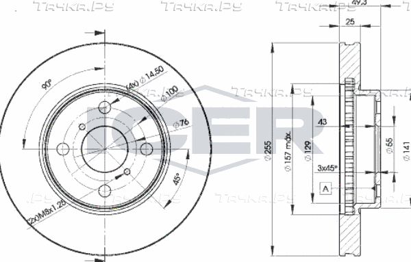 Тормозной диск Icer передний для Toyota Corolla E120, E130 2001-2008. Артикул 78BD2100-2