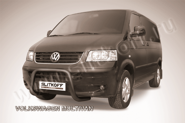Кенгурятник Slitkoff d57 низкий мини ЧЕРНЫЙ матовый для Volkswagen Multivan T5 2003-2009. Артикул VWM002B