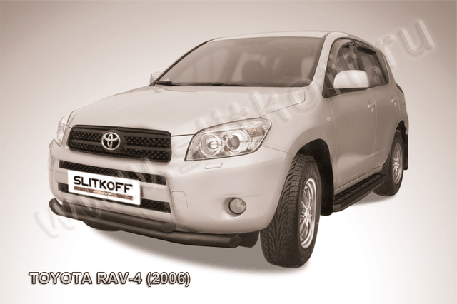 Защита Slitkoff переднего бампера d76/57 двойная ЧЕРНАЯ матовая для Toyota RAV4 III 2005-2009. Артикул TR4005B