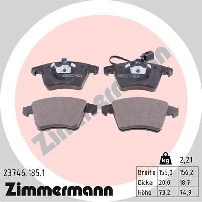 Тормозные колодки Zimmermann. Артикул 23746.185.1