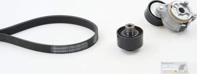 Приводной ремень поликлиновой с роликами (комплект) ContiTech для Peugeot Partner II 2008-2018. Артикул 6PK1352K1