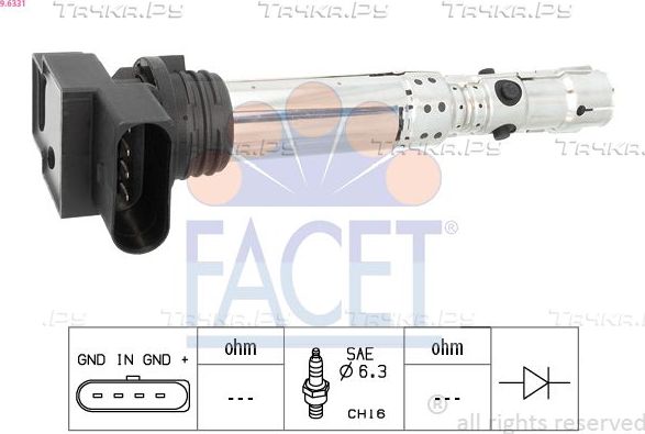 Катушка зажигания Facet Made in Italy - OE Equivalent для SEAT Ibiza III 2007-2008. Артикул 9.6331