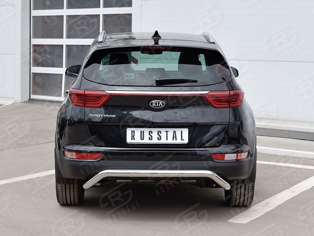 Защита RusStal заднего бампера d63 волна под машину для Kia Sportage IV 2016-2018. Артикул KSZ-002294