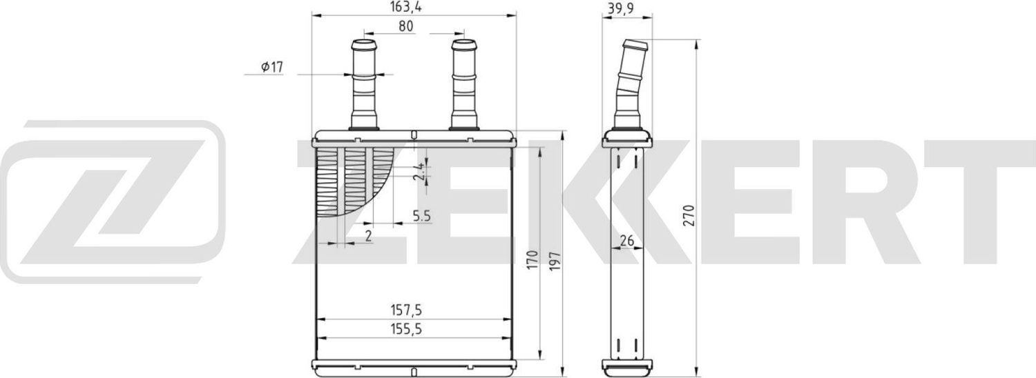 Радиатор отопителя (печки) Zekkert (алюминий). Артикул MK-5055
