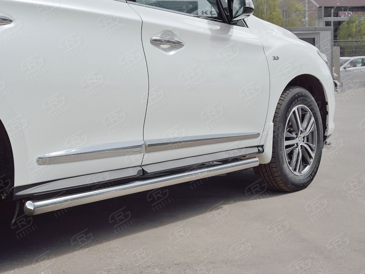 Защита порогов РусCталь труба d63 (вариант 3) для Infiniti QX60 2016-2026. Артикул IQXT-0026823