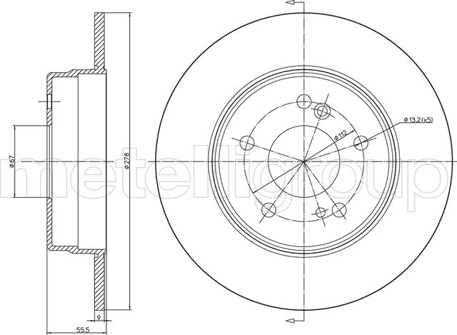 Тормозной диск Metelli задний для Mercedes-Benz W124, A124 1988-1993. Артикул 23-0277C