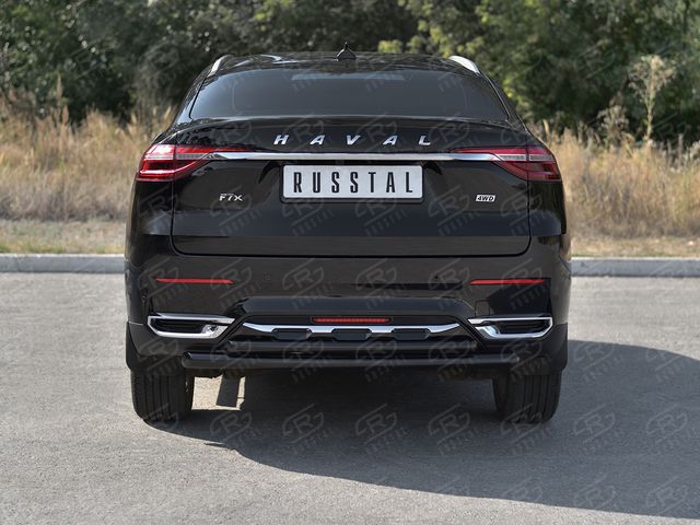 Защита RusStal заднего бампера d63/42 (дуга) для Haval F7x 1.5 4WD 2019-2022 Черная. Артикул HF7XZ-003844CH