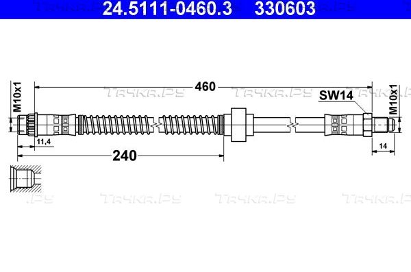Тормозной шланг ATE передний для Citroen Berlingo I 1999-2008. Артикул 24.5111-0460.3