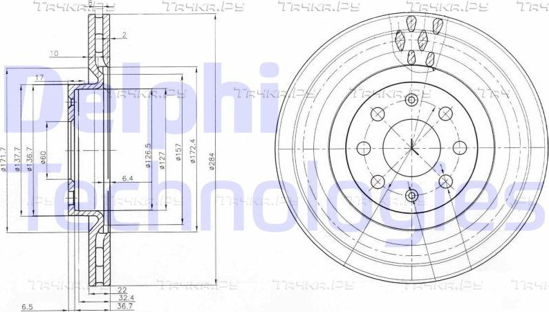 Тормозной диск Delphi передний для Fiat Punto III Punto Evo 2008-2012. Артикул BG3944