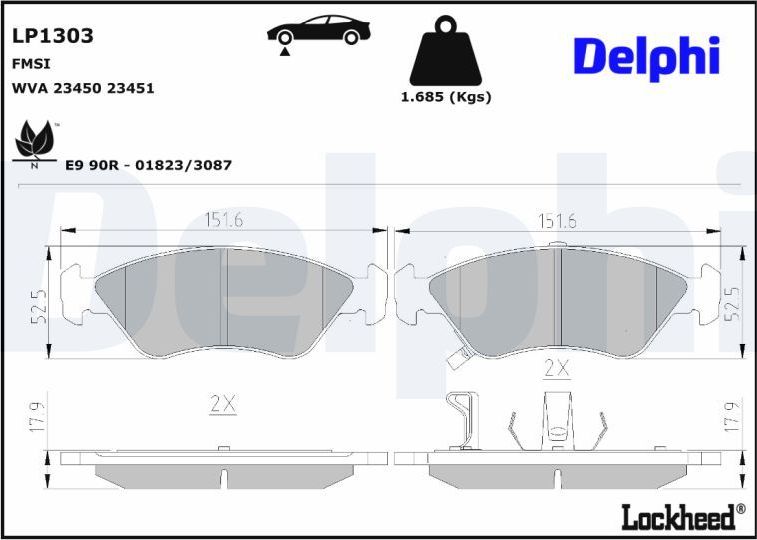 Тормозные колодки Delphi (Low-Metallic). Артикул LP1303