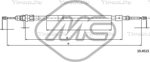 Трос ручника (тросик ручного тормоза) Metalcaucho. Артикул 80840