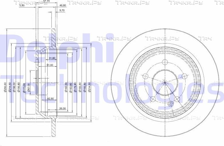 Тормозной диск Delphi задний для Mercedes-Benz Vito II (W639) 2003-2014. Артикул BG3969