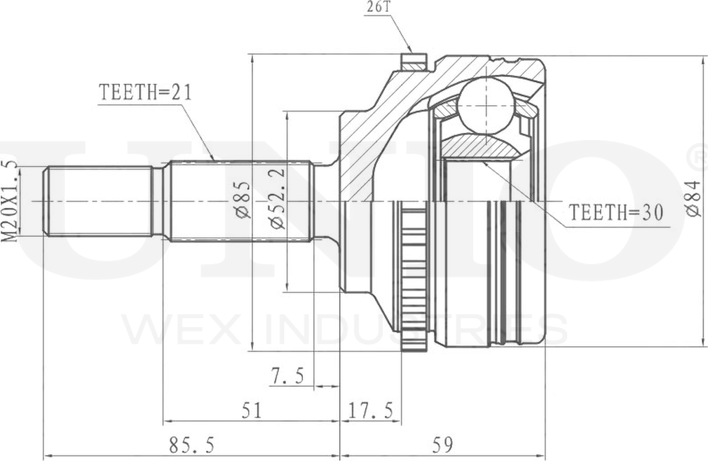 ШРУС наружный (Unio). Артикул CVJ-20095