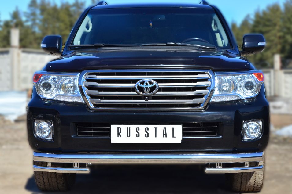 Защита RusStal переднего бампера d76 (секции) d42 (уголки) для Toyota Land Cruiser 200 2012-2015. Артикул TLCZ-001643