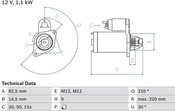Стартер Bosch для Audi A4 III (B7) 2002-2004. Артикул 0 986 016 330