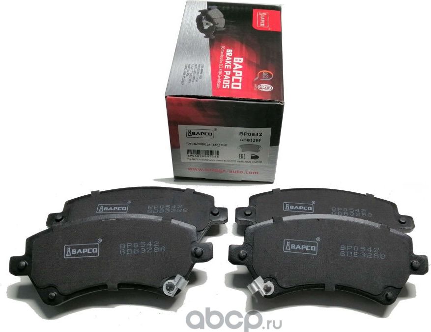 Колодки тормозные дисковые пер. TOYOTA COROLLA (_E12_) 02-07 (Bapco) Bapco. Артикул BP0542